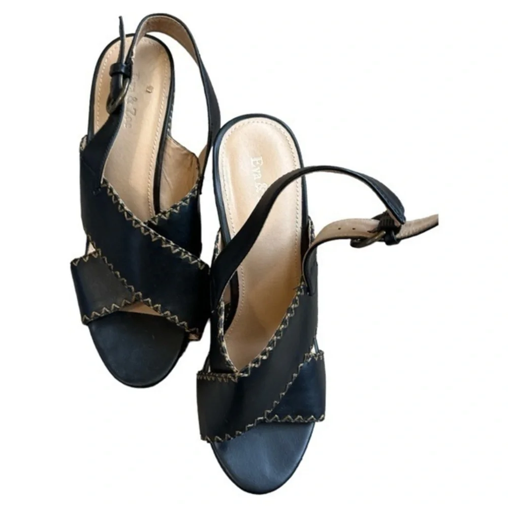 Eva & Zoe size 9.5, platform shoes, all man made - leather look, black brown